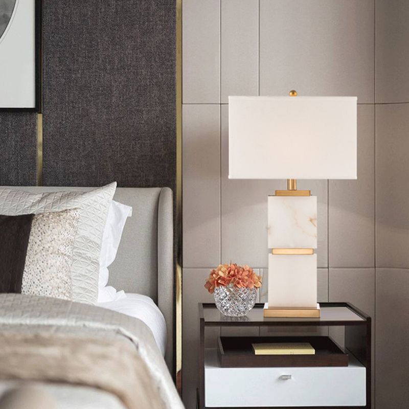 1 tête de salon de bureau clair moderniste lampe de table de nuit blanche avec ombre de tissu rectangle