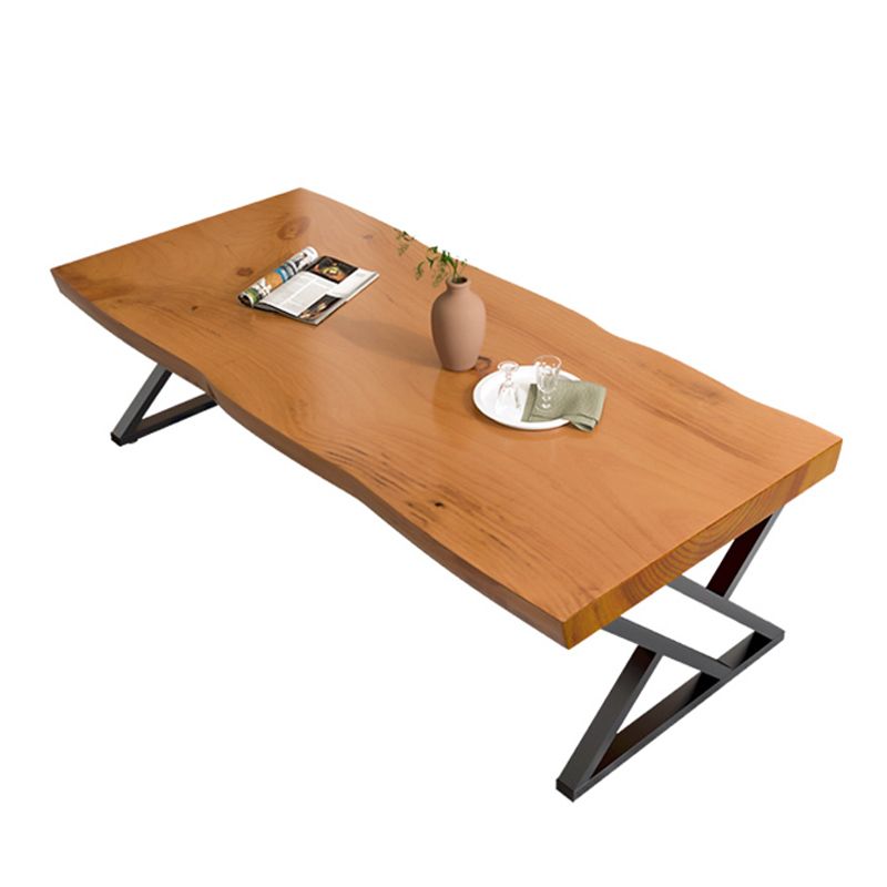 Scandinavian Rectangle Solid Wood Coffee Table Metal Sled Cocktail Table