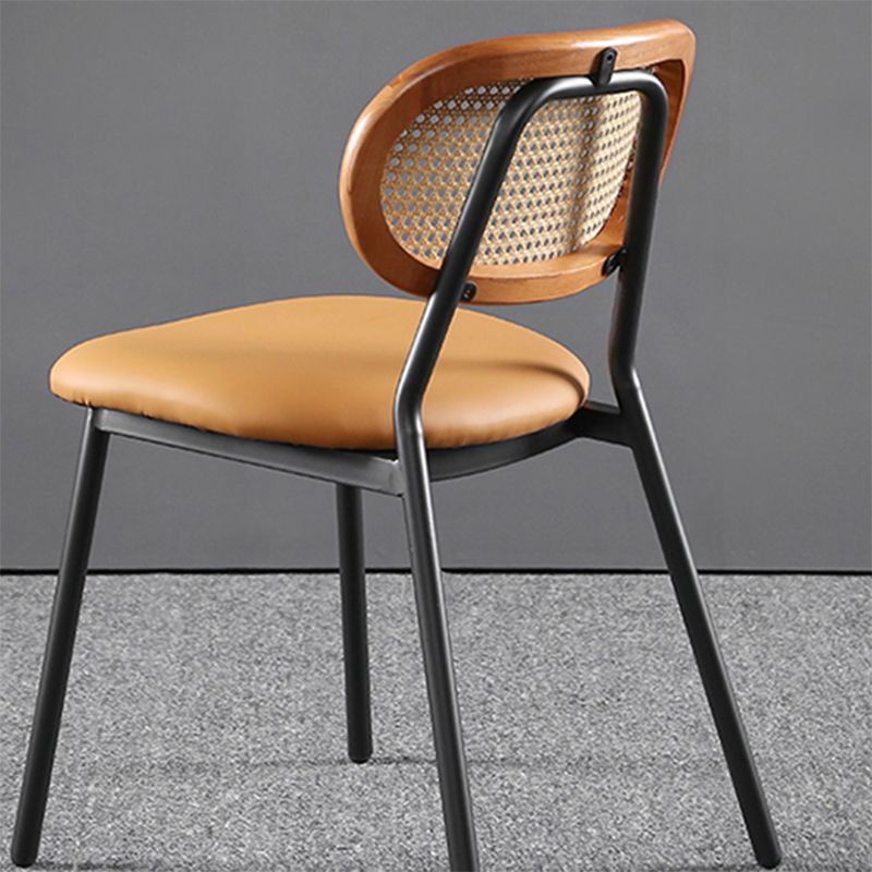 Glam Style PU Leather Chair Cane Back Armless Dining Chair for Indoor