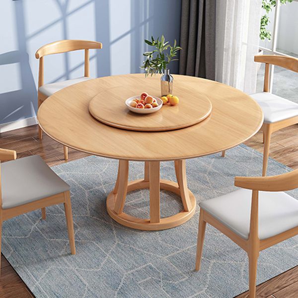 Round Table Solid Wood Table with Turntable for Home and Kitchen