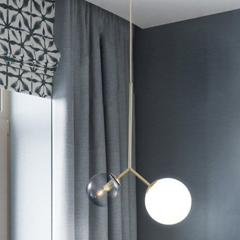 Bifurcated bedhanger kroonluchter ombre blauw en melkglas 2 koppen postmoderne hanglamp in goud