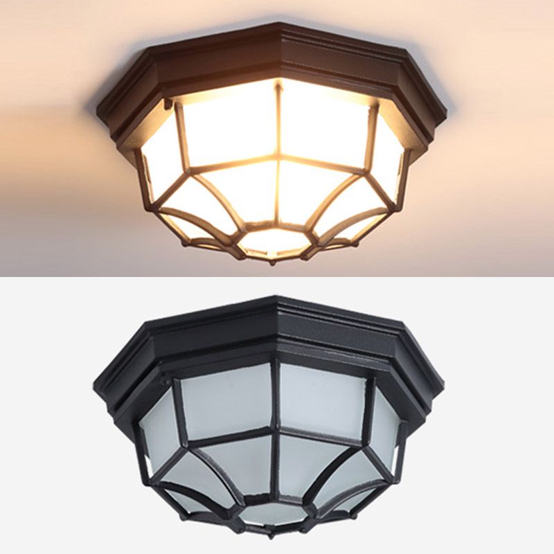 Plafonnier LED étanche, lampe encastrée traditionnelle avec abat-jour en verre pour balcon