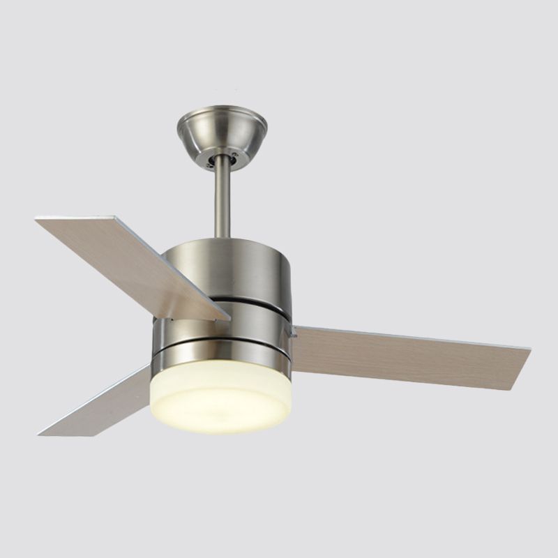 Drum Shaped Bedroom Hanging Fan Light Countryside Metal 36" Wide LED Nickel Semi Flush, 3 Blades