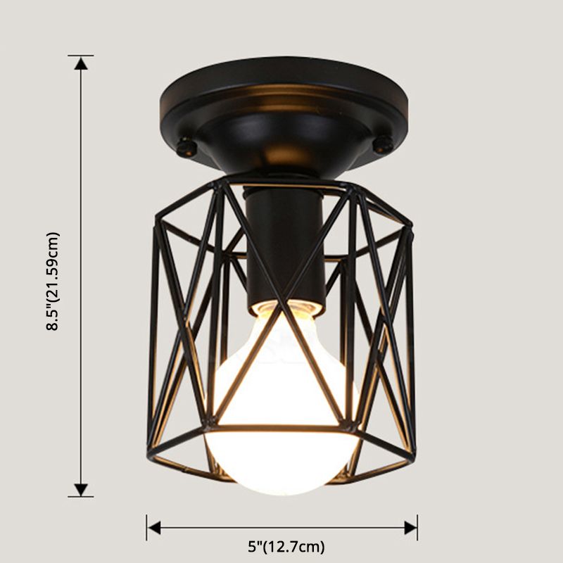 1 Light Semi Flush Chandelier Retro Industrial Style Metal Ceiling Mount Light Fixture for Hallway