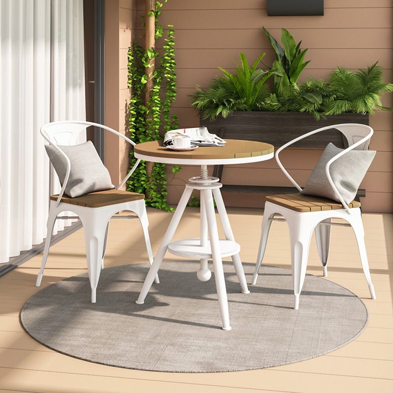 Modern Outdoor Dining Table Set 1/3/4/5 Pieces Round Wood and Metal Dinette Set