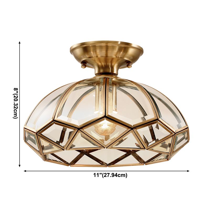 Glass Brass Semi Flush Mount Light Shaded Vintage Close to Ceiling Lamp