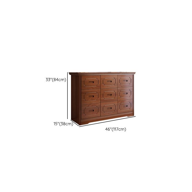 Rubber Wood Contemporary Storage Chest Bedroom Chest in Brown with Drawers