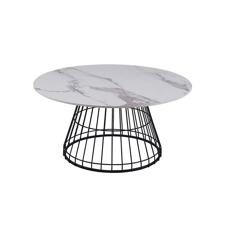 Minimalist Round Stone Top Coffee Table 2 Pieces Cocktail Table