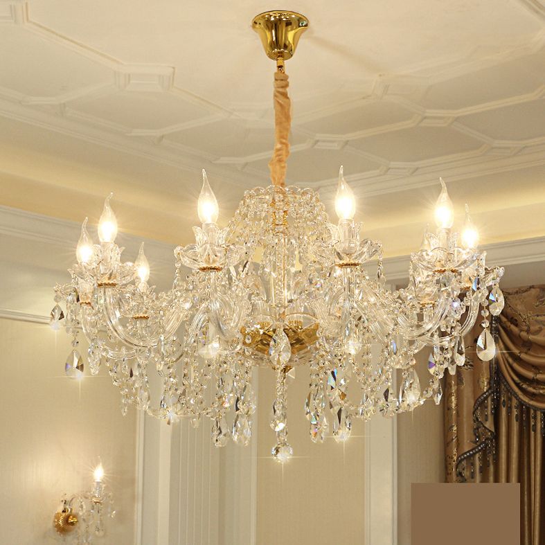 Luces de techo colgantes de cristal K9 biselado lámpara de techo de candelabra clásica para sala de estar