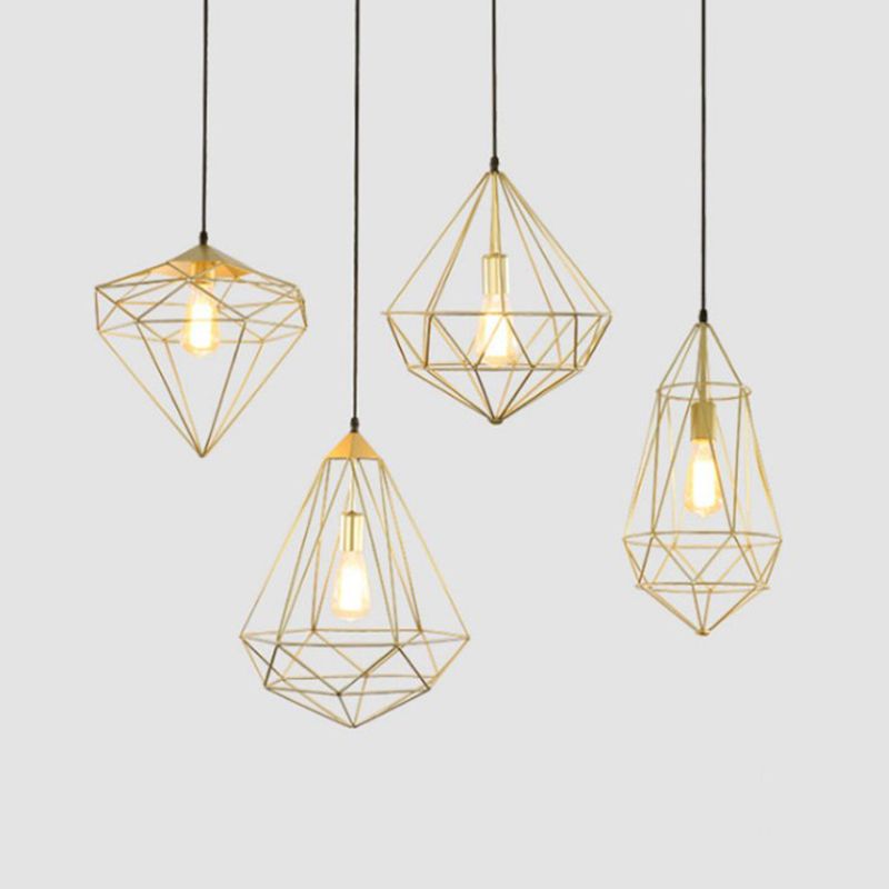 Iron Wire Cage Pendant Lamp Loft Style 1-Head Dining Room Suspension Light Fixture