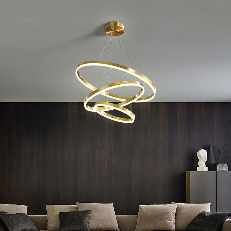 Ring Shaped Bedroom Chandelier Acrylic Minimalist LED Hanging Pendant Light in Gold