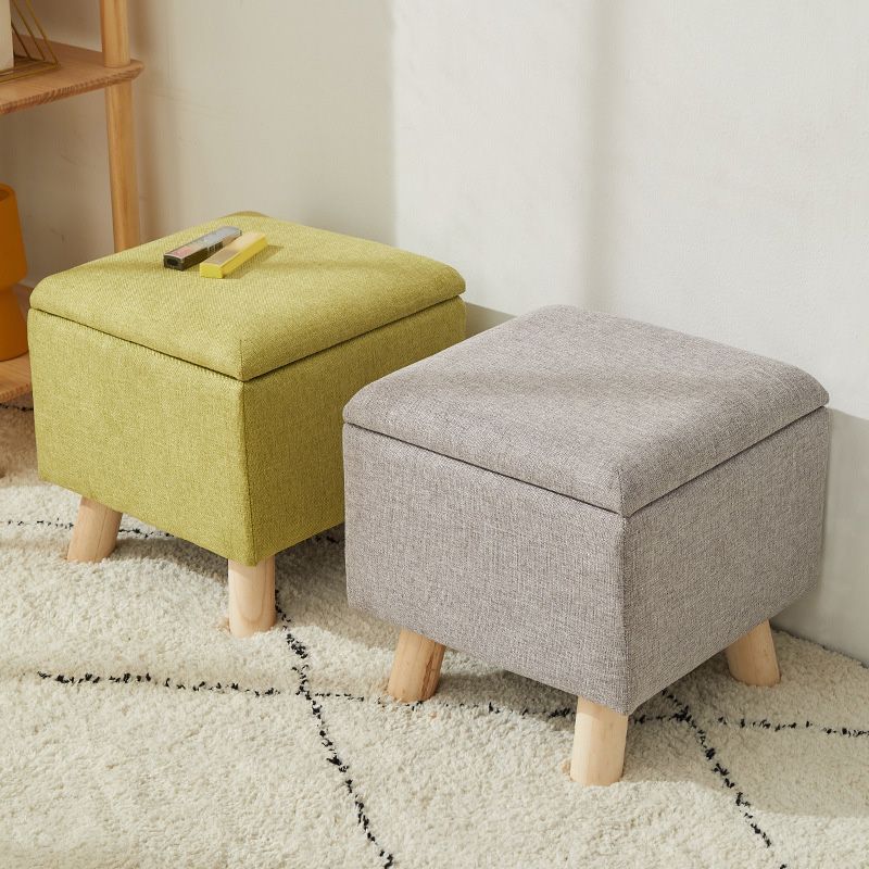 Modern Ottoman Solid Color Square Storage Cotton Linen Fade Resistant Ottoman