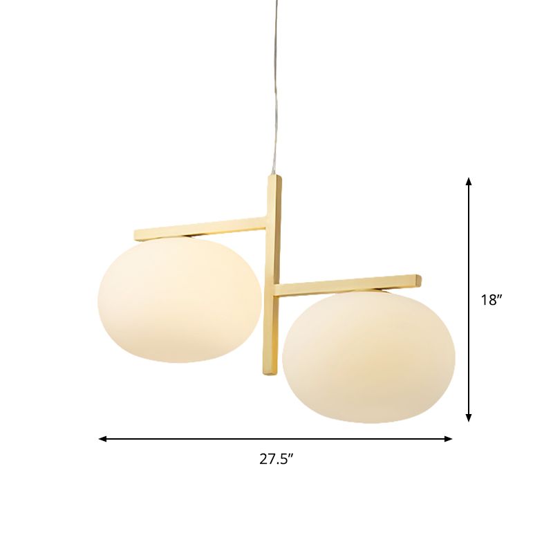 White Glass Oval Chandelier Lighting Modernist 2 Bulbs Hanging Pendant Light for Restaurant