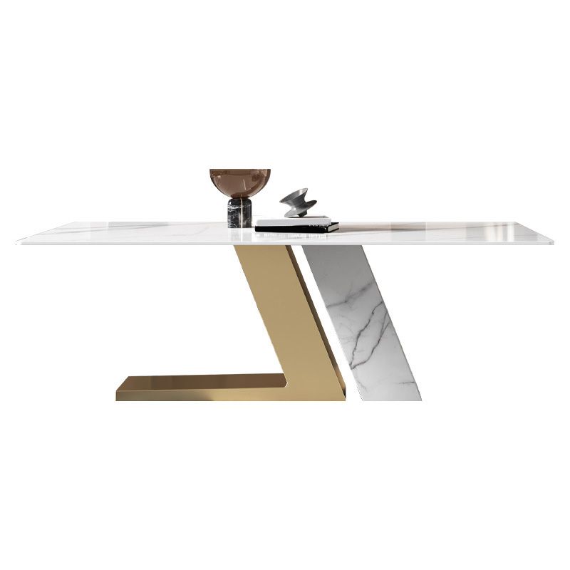Glam Dining Rectangle Table Sintered Stone Table with Metal Legs for Home Use