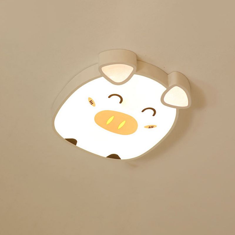 Animal Flush Mount Lamp Kid Metal LED Nursery Flushmount Ceiling Fixture in White