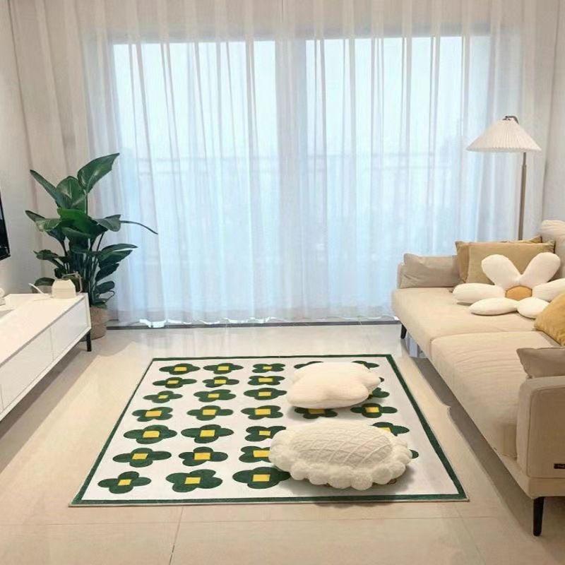 Modern Style Flowers Pattern Rug Rectangle Stain Resistant Rug for Home Decor