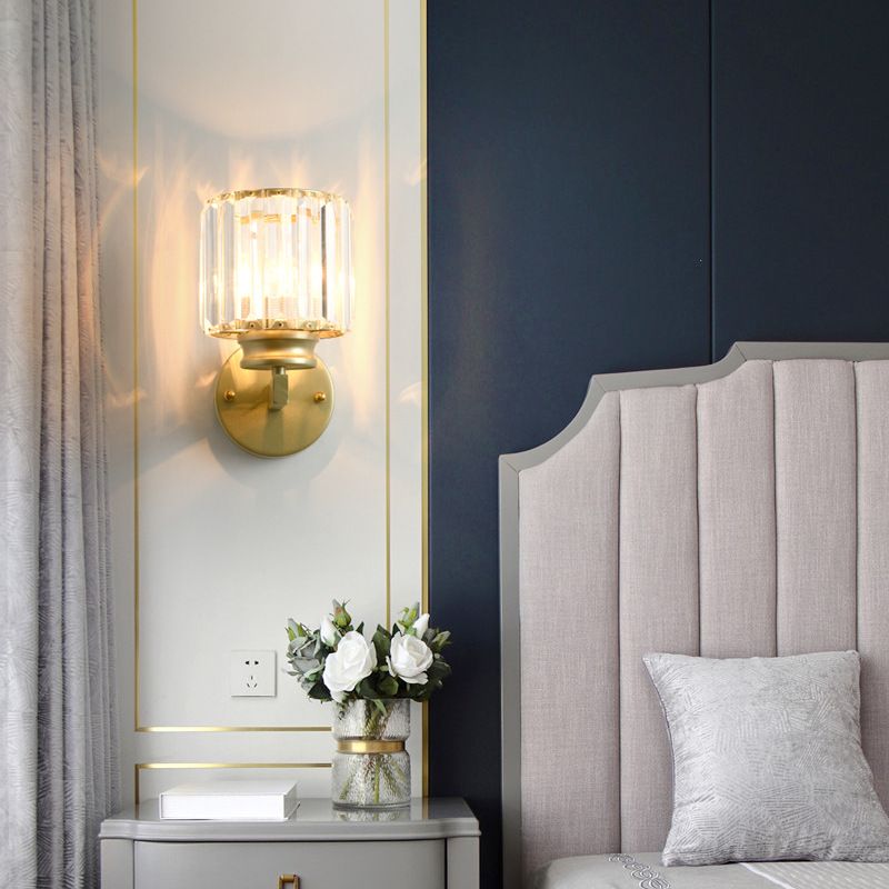 Modern Style Cylindrical Wall Sconce Crystal 1-Light Sconces for Living Room