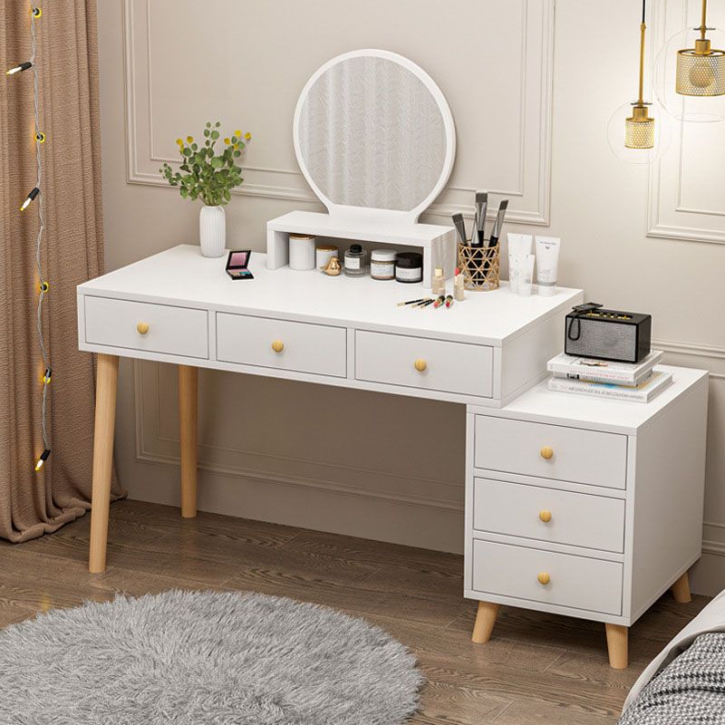 Wood and Metal Vanity Table with Stool Accent 5/6 Drawers Makeup Desk