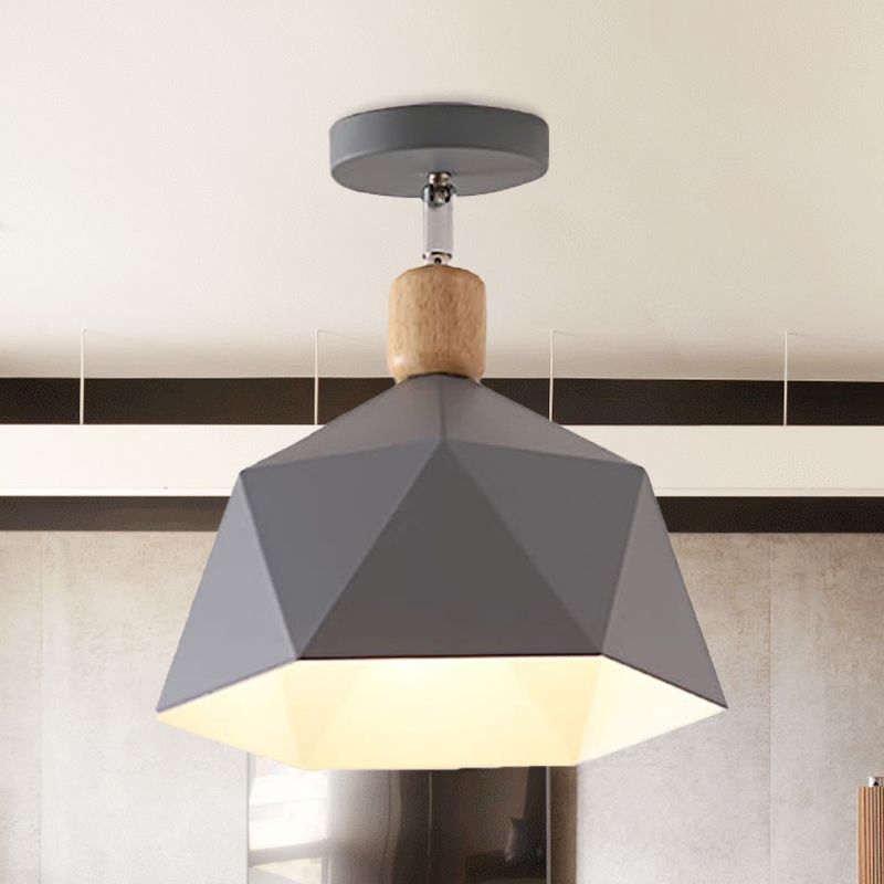 Lámpara de techo de 1 luz Macaron con forma de diamante de Metal gris/Blanco/verde para pasillo