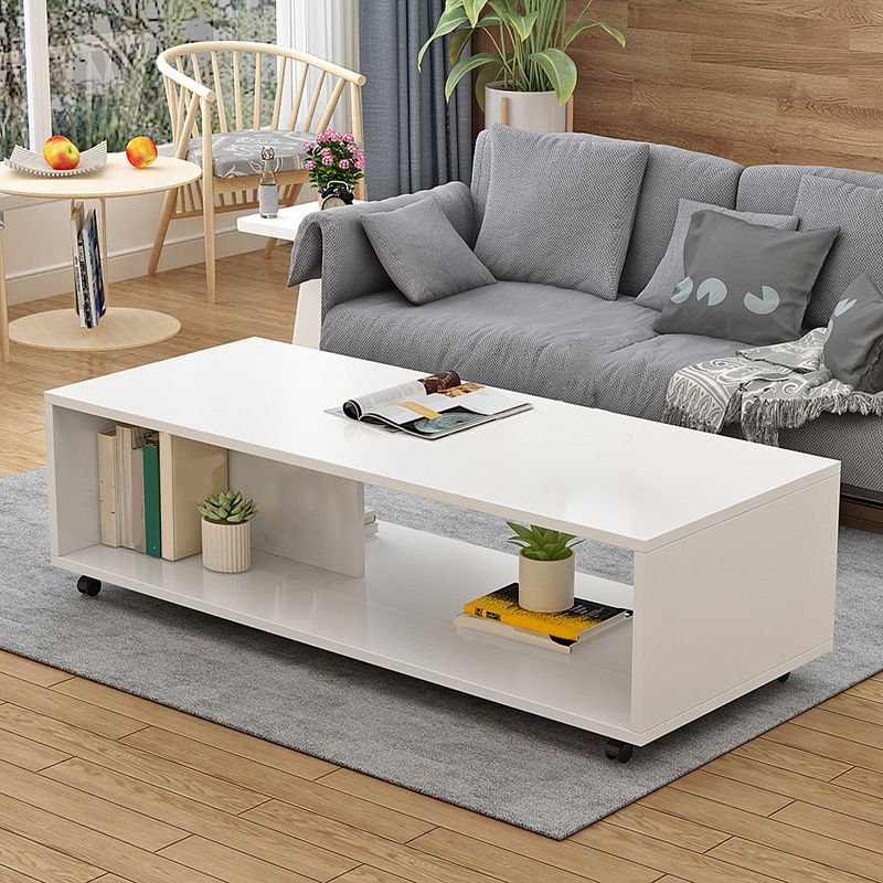 Rectangular 1 - Shelf Coffee Table with Casters Contemporary 15" H 1 Single Cocktail Table