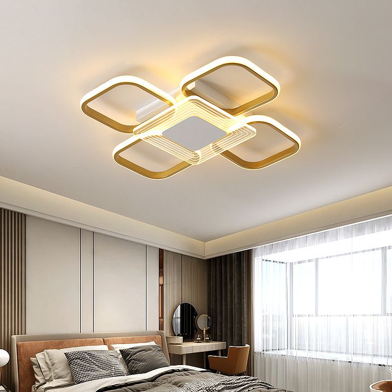 Plafonnier de forme carrée en aluminium moderne, 4 lumières, montage encastré pour salle à manger