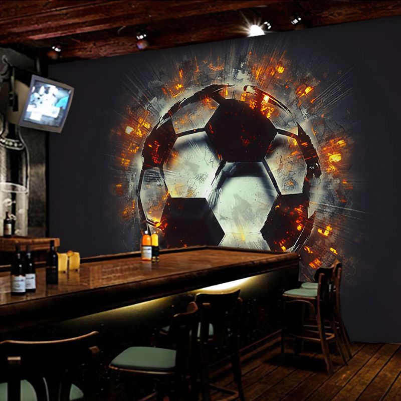Illustration Style Football Wall Covering for Accent Wall Fire Mural in Grey and Red for Home Decor