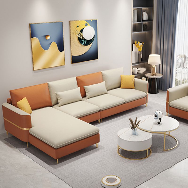 106.3" W x 62.3" D x 35.4" H Square Arm Sofa & Chaise, Loose Faux Leather Back Sofa