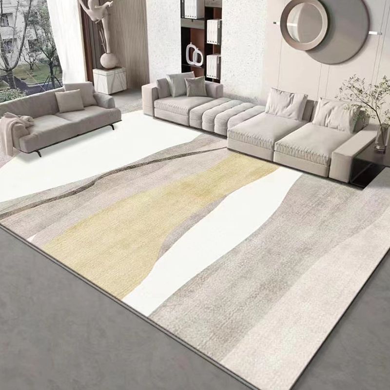 Apricot Color Block Carpet Polyester Casual Carpet Washable Carpet for Living Room