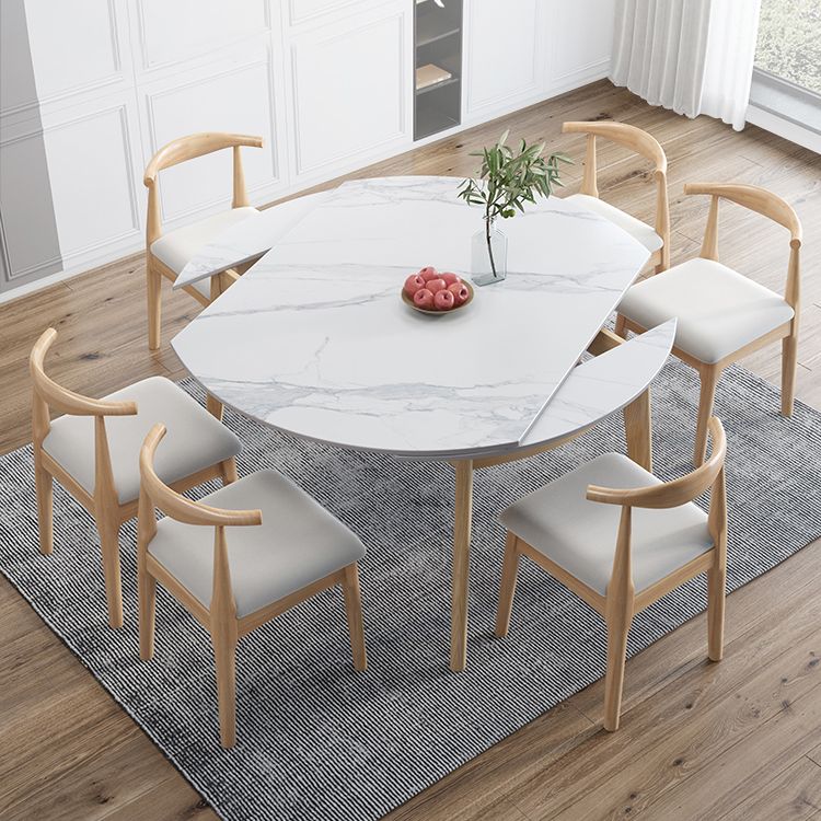 Traditional Sintered Stone Top Dining Set with 4 Brown Solid Wood Legs for Dining Furniture