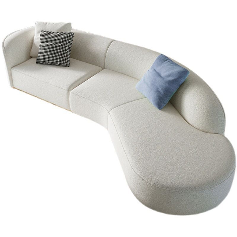 Scandinavian Curved Sectional Sofa Sloped Arm Sofa & Chaise with 3 Pillows