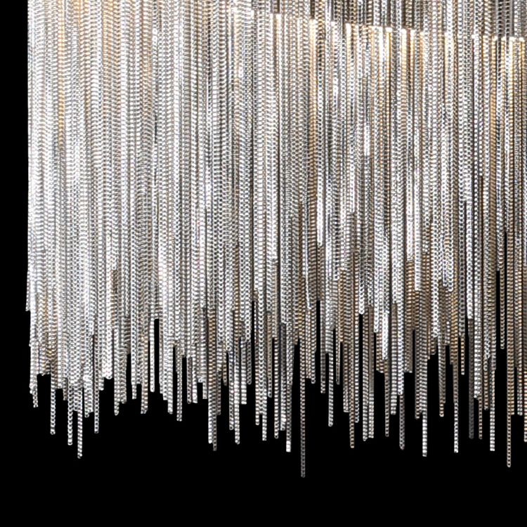 Silver Round Pendant Pildal Metal Chain Shade Chandelier Light pour salle à manger