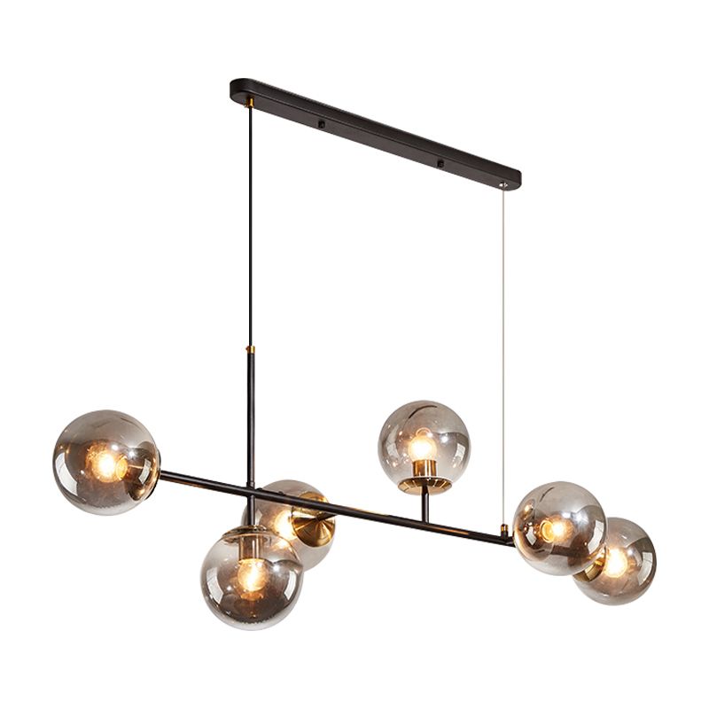 Industrial 6-Light Island Pendant with Amber/Milky White/Gradient Blue Glass Shade Brass Ball Ceiling Light with Adjustable Cord