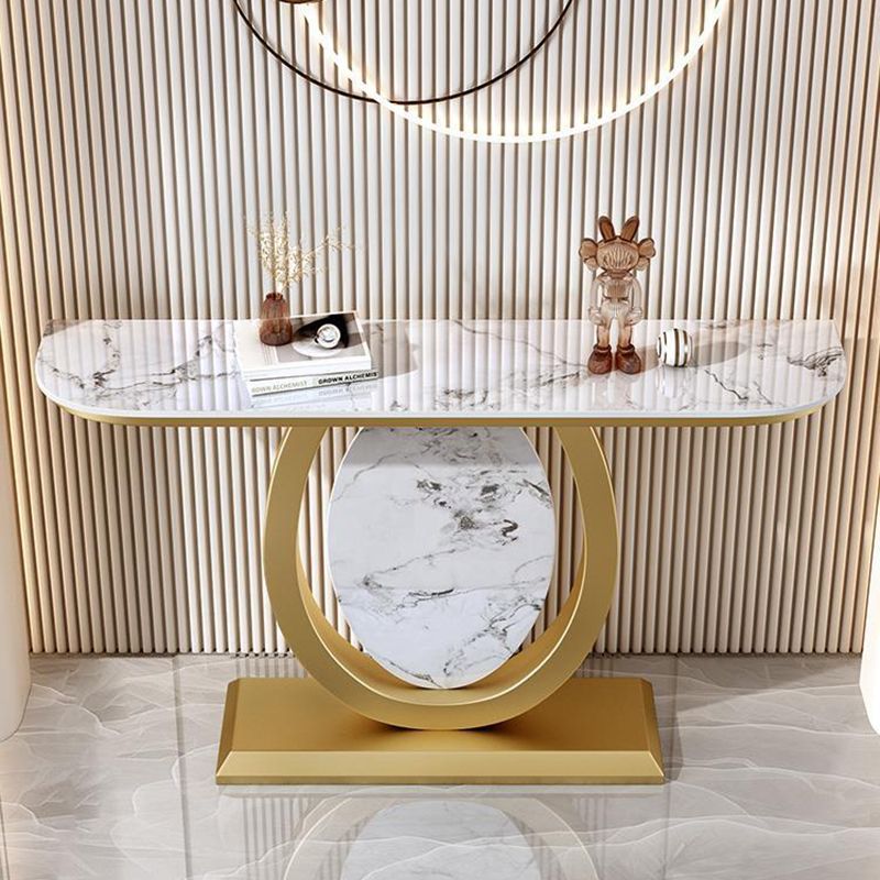 12 inch Wide Glam Console Table Half Moon Stone Accent Table with Legs