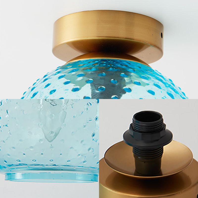 Plafonnier encastré en verre rose/jaune/bleu/transparent avec abat-jour globe minimalisme, luminaire monté au plafond pour foyer à 1 lumière