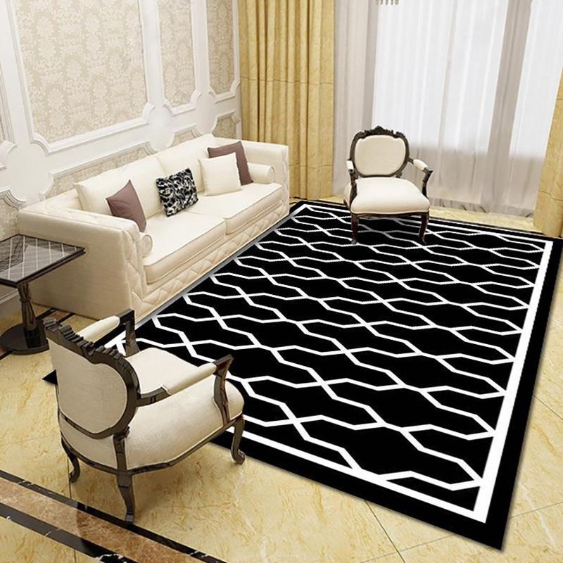 Modern Living Room Rug Multi Colored Geo Print Carpet Polypropylene Anti-Slip Pet Friendly Indoor Rug