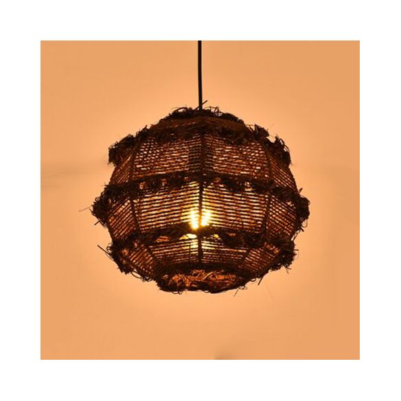 Globe de rotin suspendu Light sur table rustique 1 tête pendentif luminaire en beige / noir