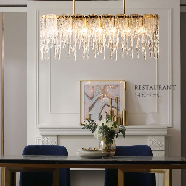 Modern Luxurious Island Pendant Lighting 7 Light Water Column Optical Crystal Island Ceiling Light for Living Room