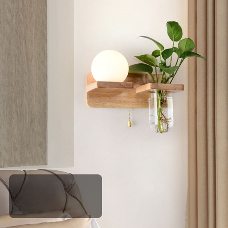 Modern Minimalism Creative Living Room Wall Light Beige Natural Wood 1 Light Wall Sconce
