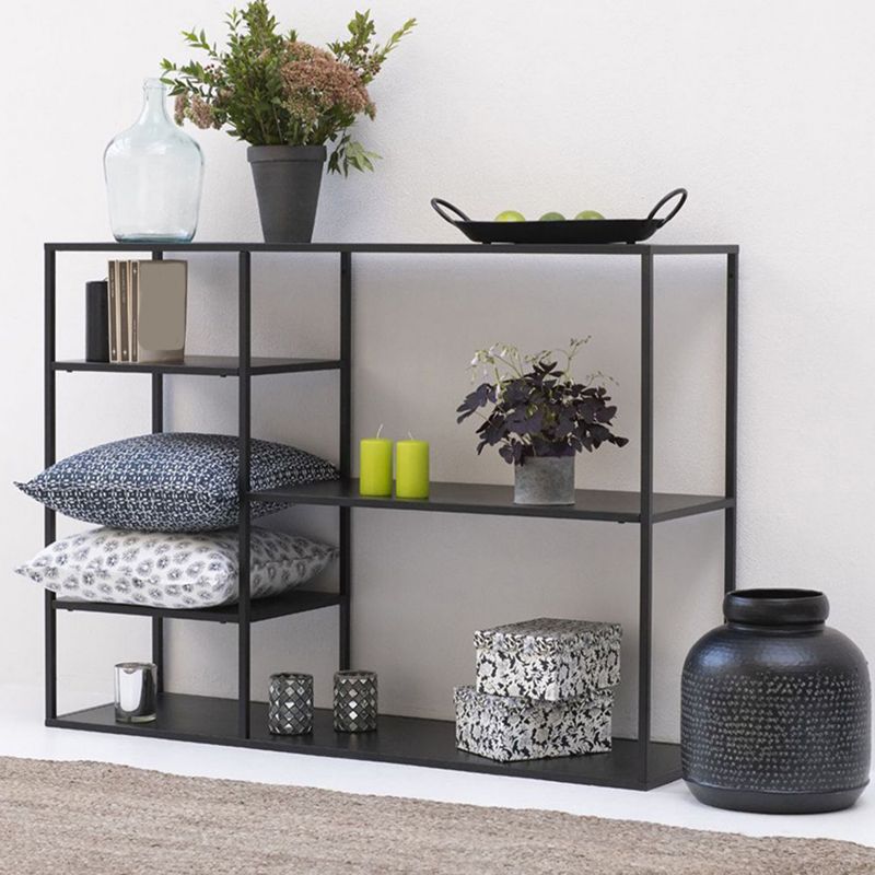 Modern Metal Bookshelf Black Etagere Open Shelf Horizontal Bookcase