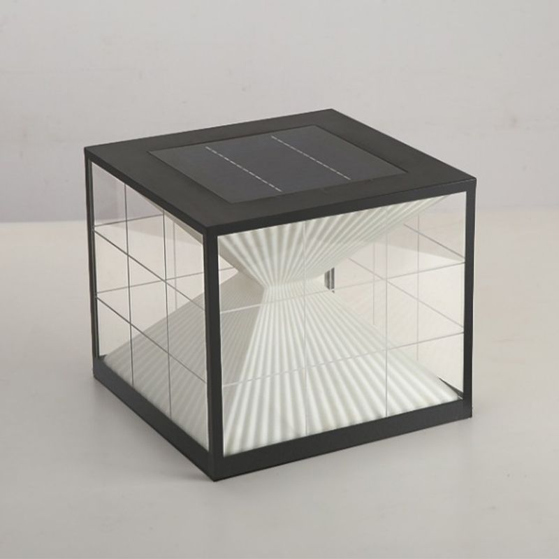 Metal Square Shape Outdoor Light Modern Style 1 Light Solar Pillar Light in Black