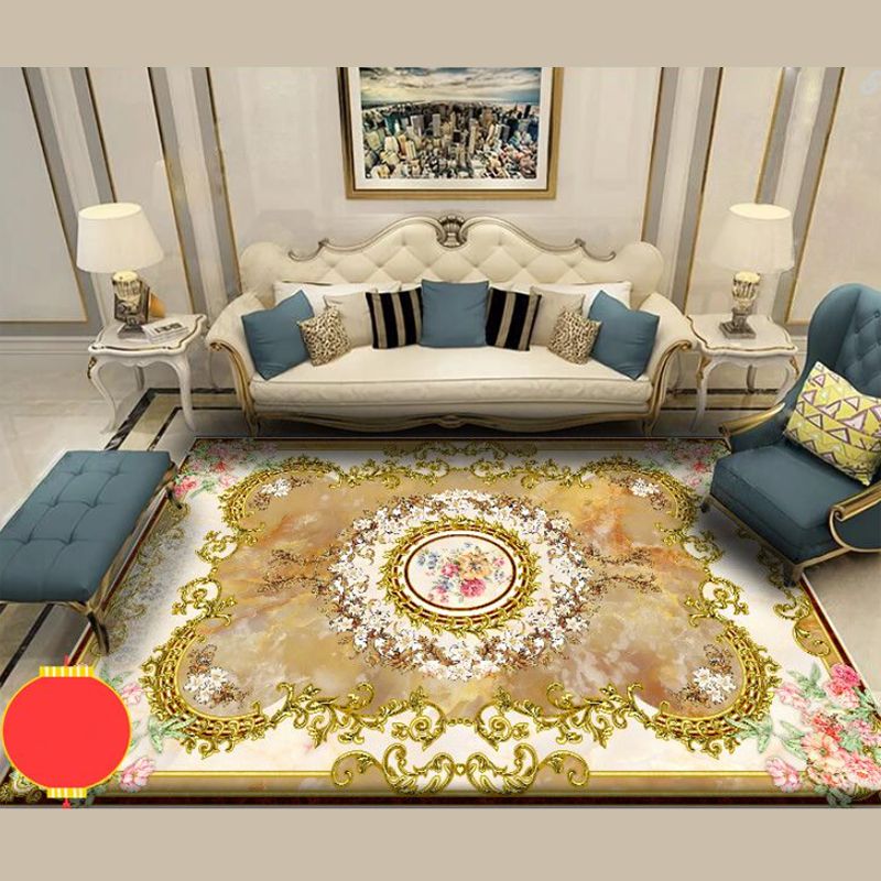 Dunkelroter Vintage Teppich Polyester Blumen Teppich Rutschhalter Teppich für Wohnzimmer