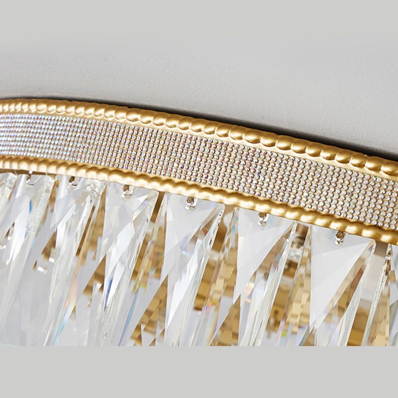 Gold Cylindrical LED Ceiling Light in Modern Luxury Style Crystal Indoor Flush Mount with Glass Shade