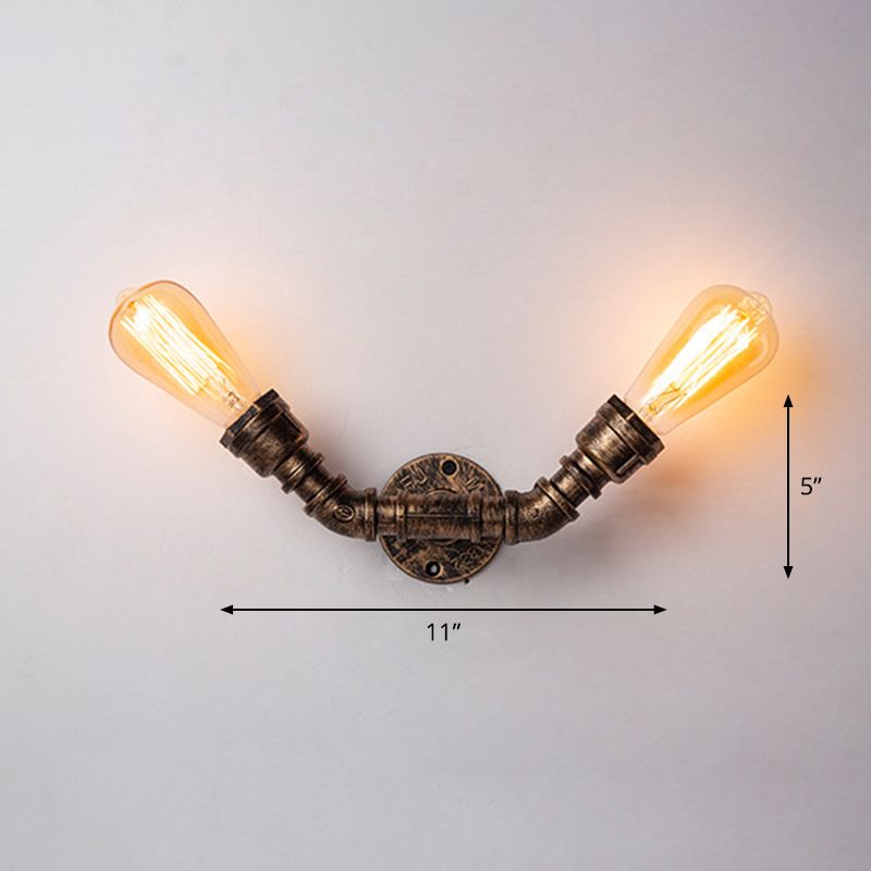 Iron Water Pipe Wall Lamp Rustic Style Restaurant Wall Lighting Fixture in Bronze