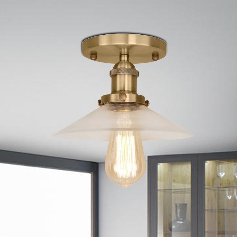 Soucoupe en verre givré, éclairage semi-affleurant, luminaire de cuisine vintage à 1 ampoule, noir/laiton/cuivre