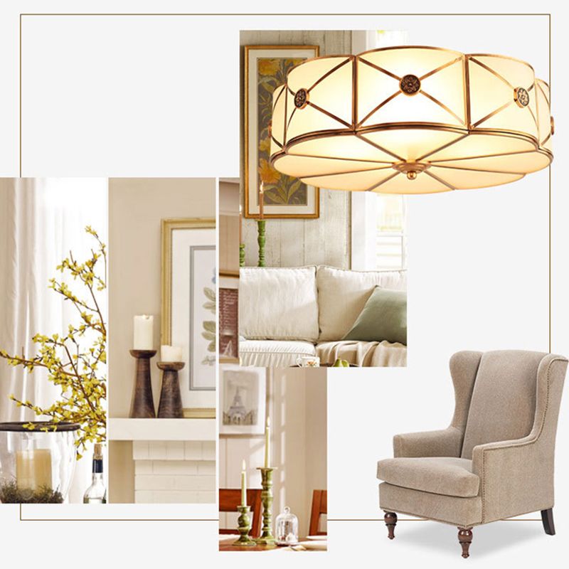 Traditional Drum Flush Mount Ceiling Fixture Opal Glass Shades Flush Mount Ceiling Lighting Fixture