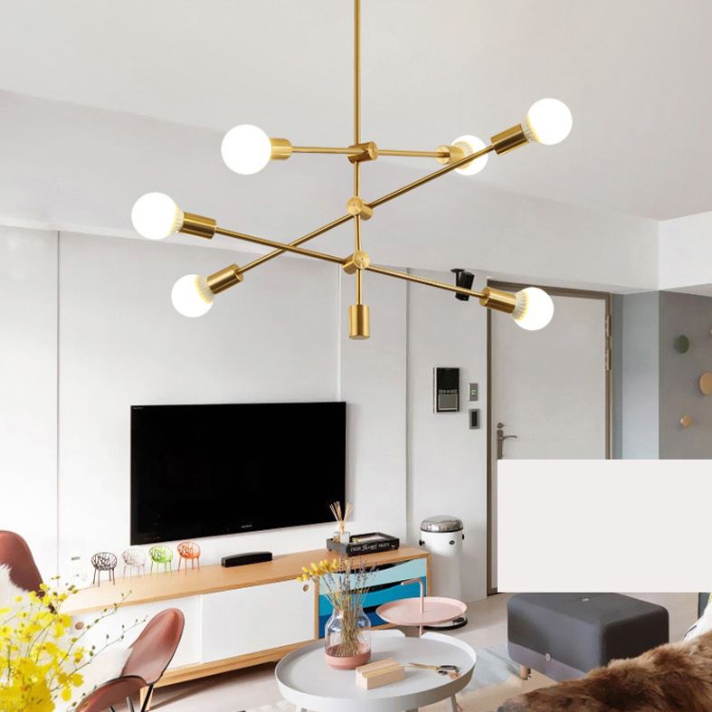 Living Room Chandelier Light Industrial Style Metal Sockets Open Bulb Design Chandelier