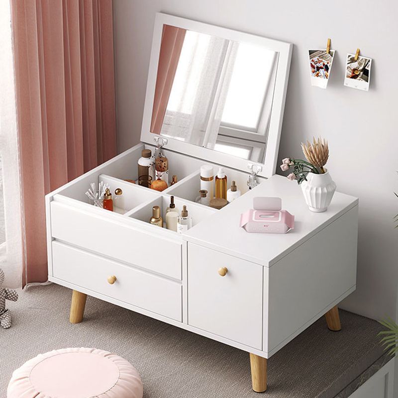 Contemporary Natural Bedroom Solid Wood Mirror With Drawer Makeup Vanity Set