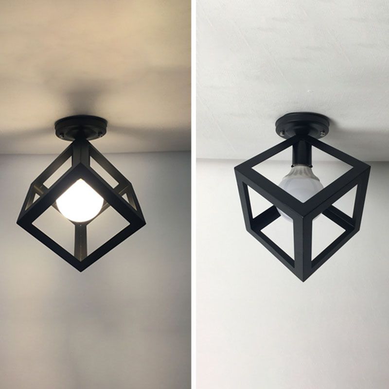 Geometrische Hanger Licht Industriële Stijl 1 Light Metal Flush Mount Light Fixture in Zwart