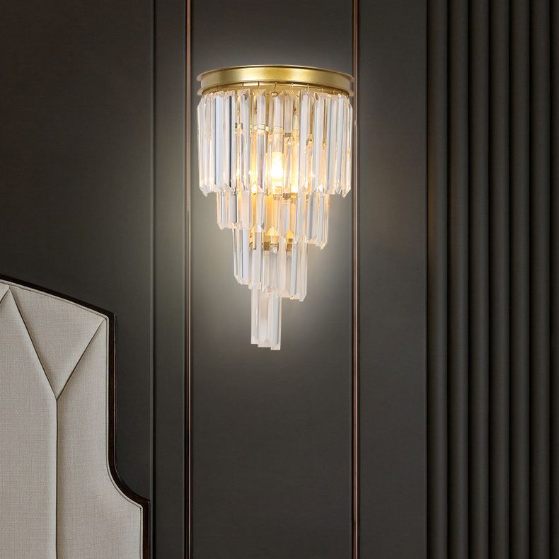 Diseño en capas Clear Crystal Wall Spl Modernism Style Lámpara de pared de acabado dorado para sala de estar