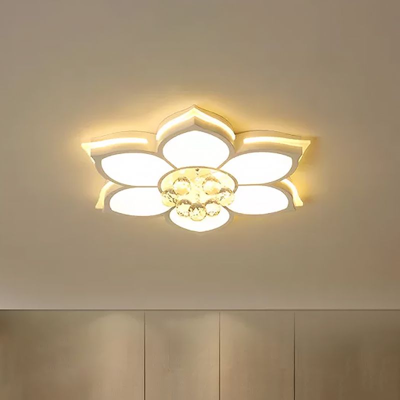 Plafoniera da incasso a fiore bianco Simplicity Lampada da incasso a LED in acrilico con gocciolina di cristallo trasparente